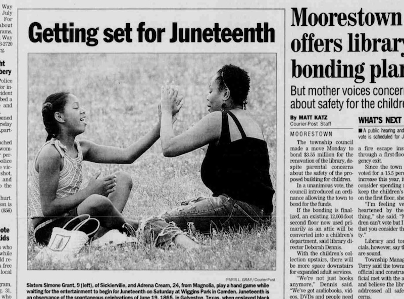 Newspaper clipping about Juneteenth celebration in Camden, New Jersey