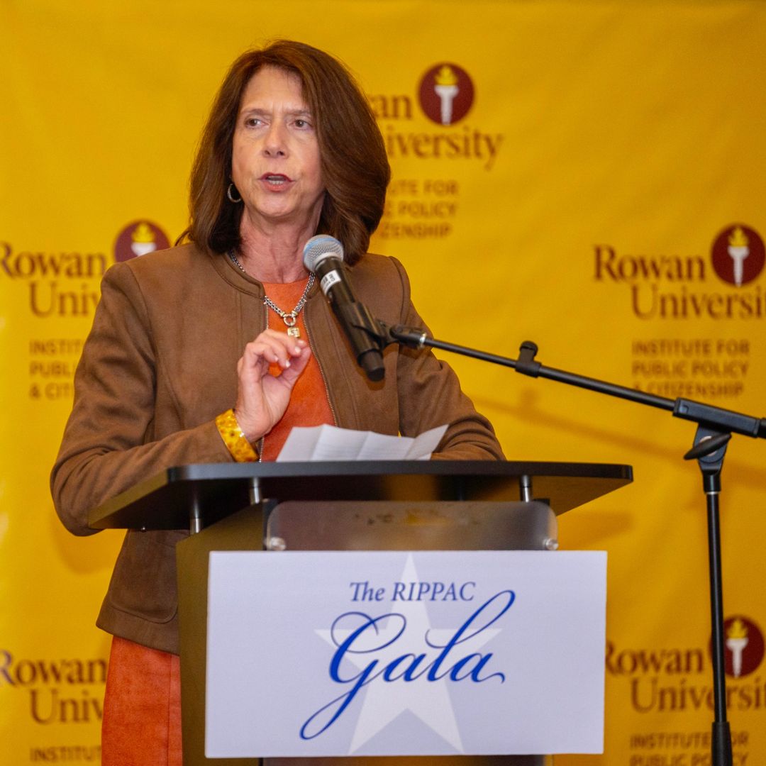 NJBIA's Michele Siekerka at the Gala podium
