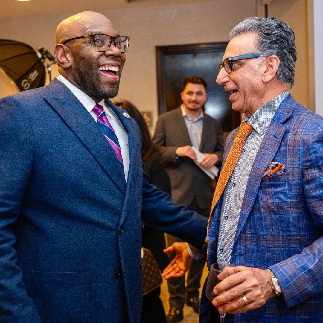 Sen. Troy Singleton speaking with President Houshmand at the RIPPAC Gala